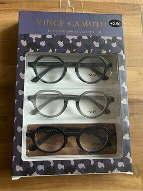 Vince Camuto Premium Reading Glasses 3-Pack +2.50 Round Frames NWT